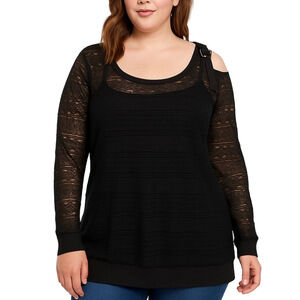 Love & Legend Black Lace Knit Long Sleeve Top Sheer Cold Shoulder Cut Out